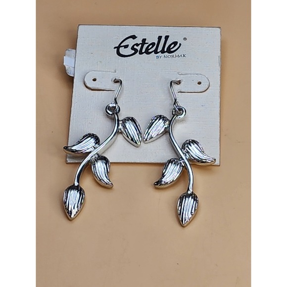 Jewelry - New ESTELE 24k Yellow Gold & Silver Plate Vine Branch Leaf Earrings Dangle Box